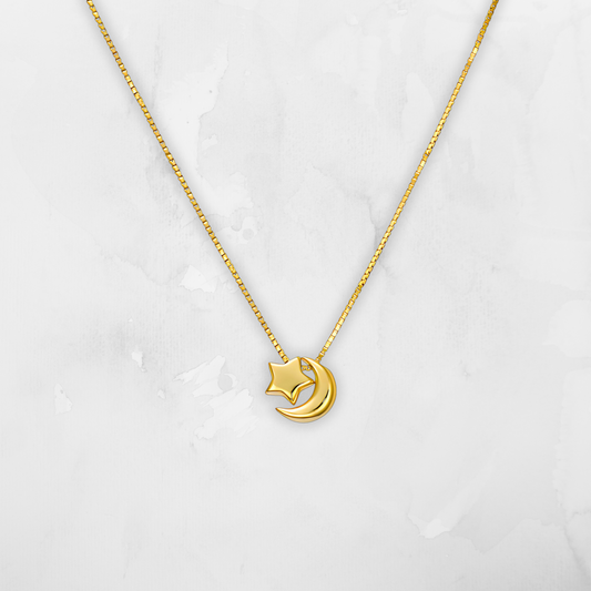 Mini Celestial Gold Pendant with Fine Box Chain Necklace