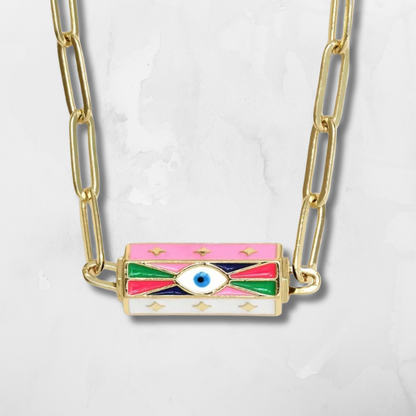 colorful eveil eye necklace, pink version