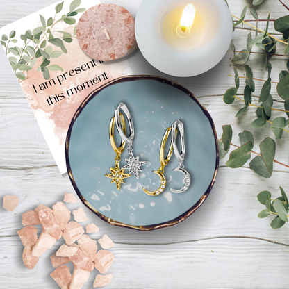 Star & Moon Huggie Earrings - Silver & Gold