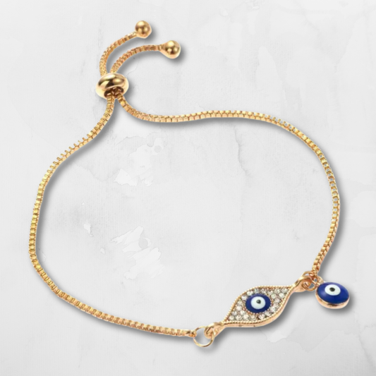 Double Evil Eye Adjustable Bracelet – Gold-Plated Protection & Style