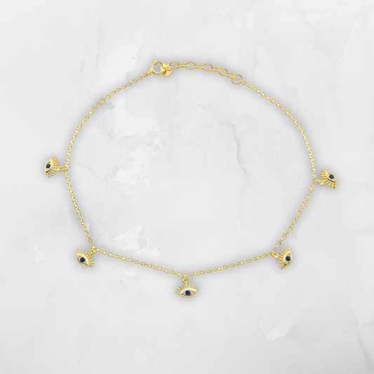 Evil Eye Anklet – 14K Gold Plated Sterling Silver Protection Jewelry