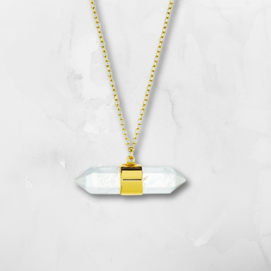 Double pointed clear quartz necklace