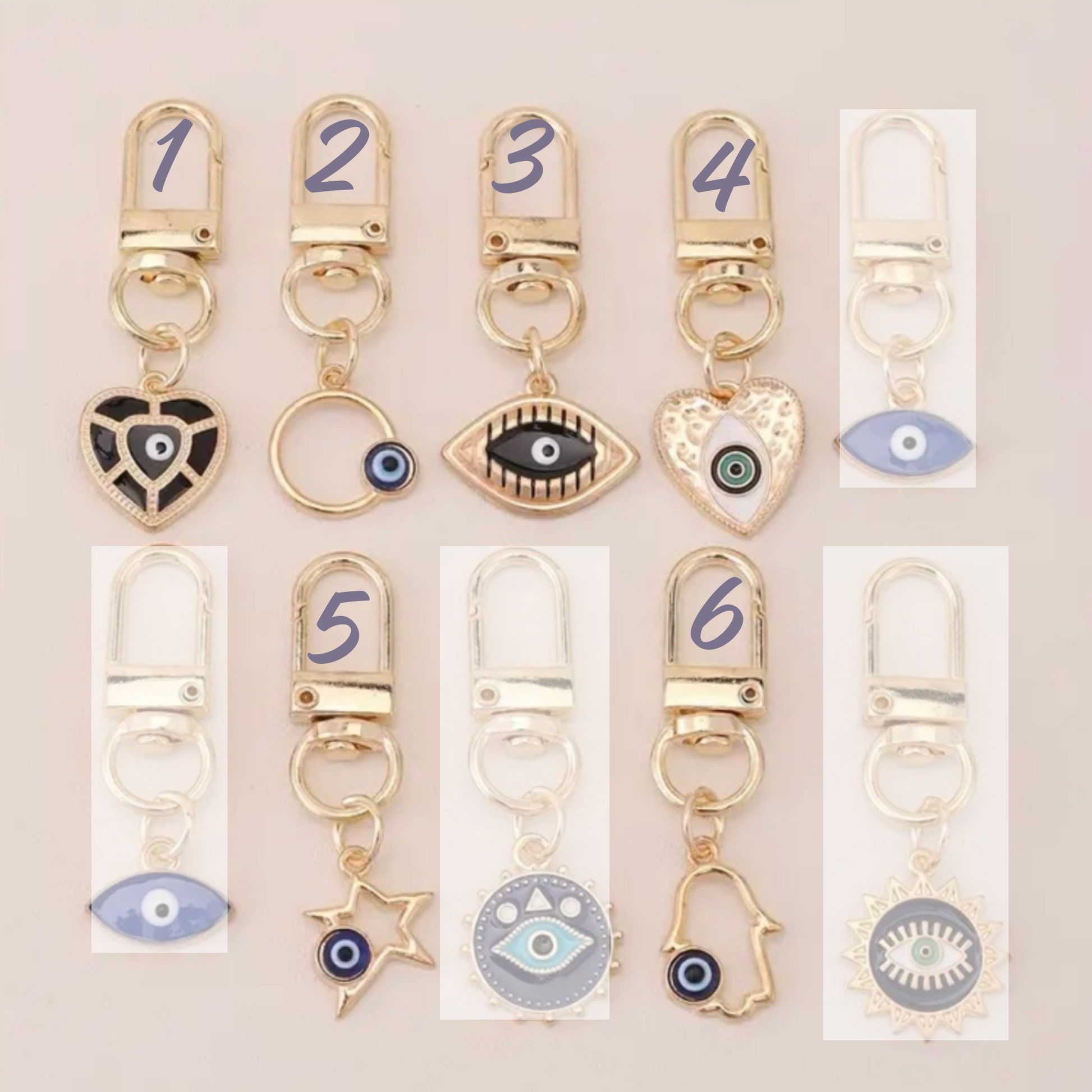 selection of keyrings showing numbers as per website