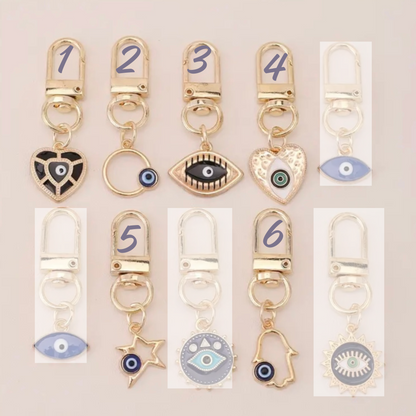 selection of keyrings showing numbers as per website
