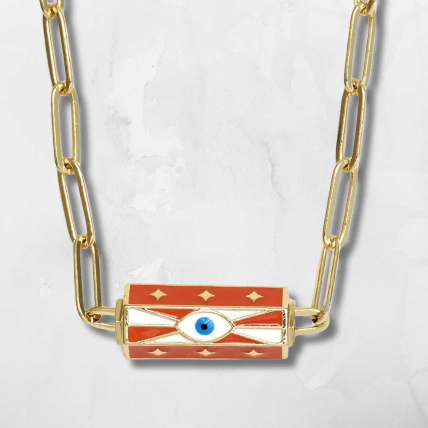 spiritual charm necklace, evil eye pendant,burnt orange colorway