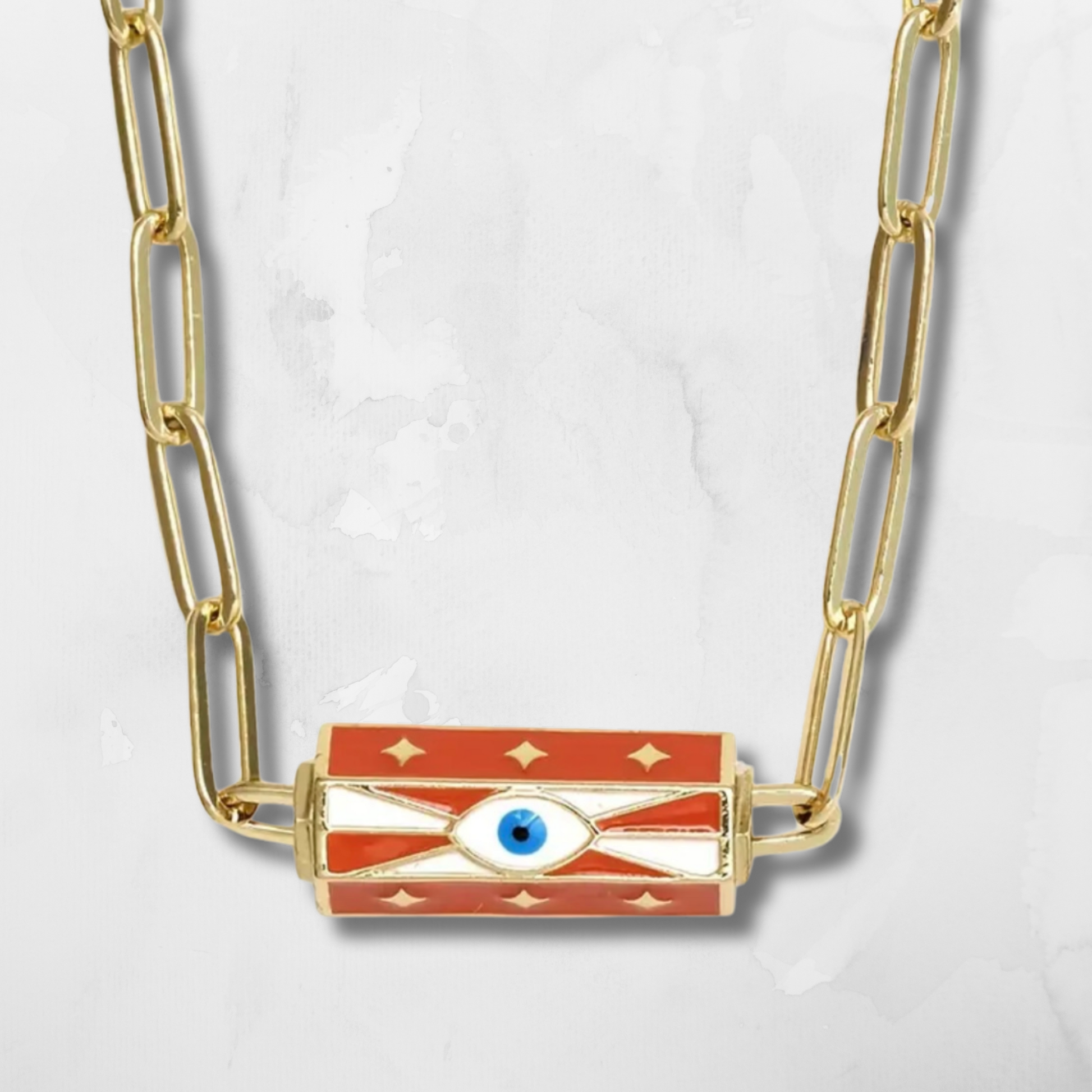 spiritual charm necklace, evil eye pendant,burnt orange colorway