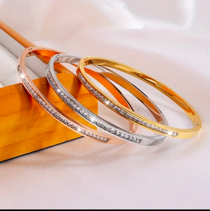 waterproof bangle, tarnish resistant jewelry, everyday gold bangle, minimalist cz bracelet, sleek stainless steel bangle