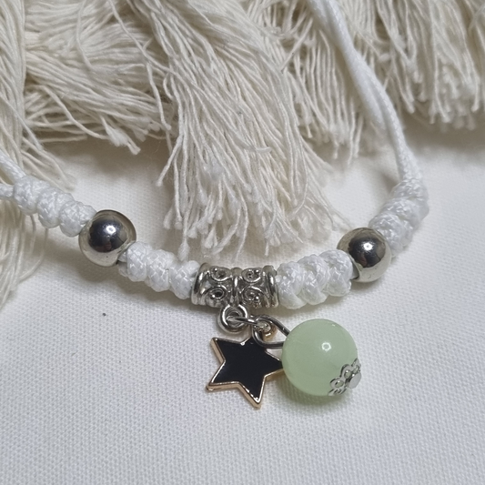 white rope bracelet, star charm jewelry, glow in the dark bracelet,